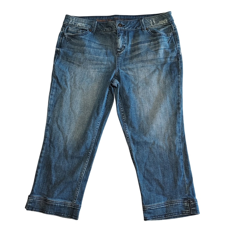 Simply Vera Vera Wang Womens Blue Distressed Straight Leg Denim Capris 16P
